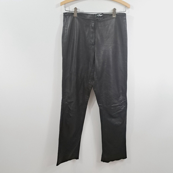Maxima Wilsons Leather Womens Sz 2 Black Leather Biker Pants Raw Hem Low Rise - Picture 1 of 16